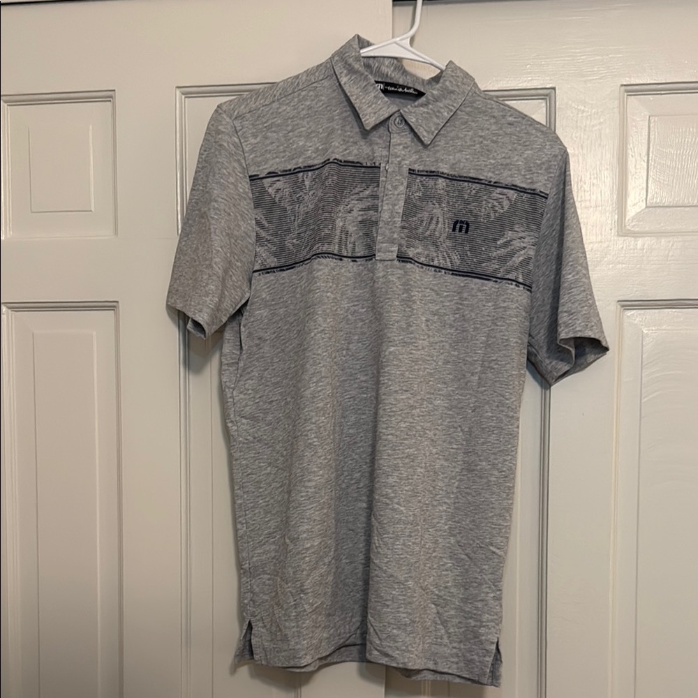 Travis Mathew Gray Polo Shirt with Charcoal Stripe